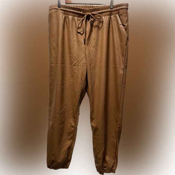 Nine West Womens Pull on Jogger Mid-Rise Pull-On Faux-Leather Pants Size XL New - Picture 1 of 6